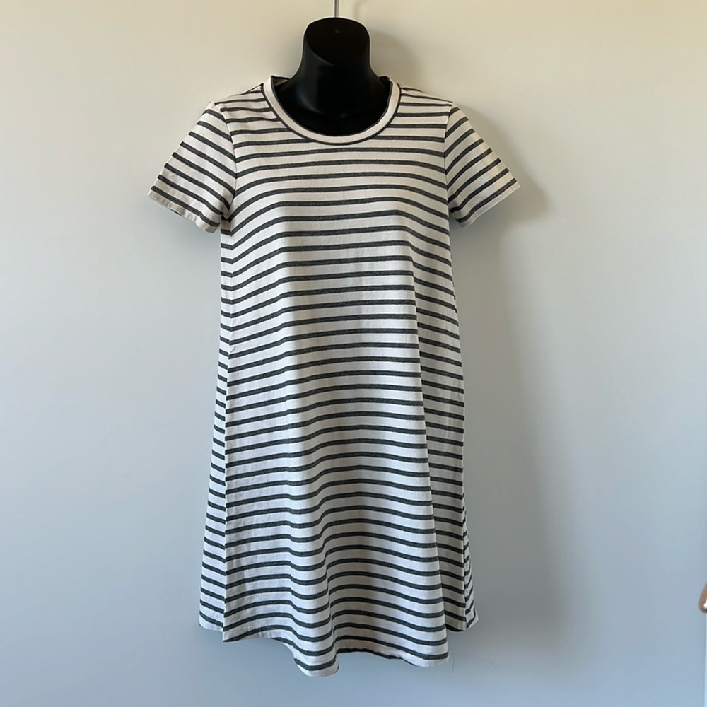Grey & White Striped T-Shirt Dress